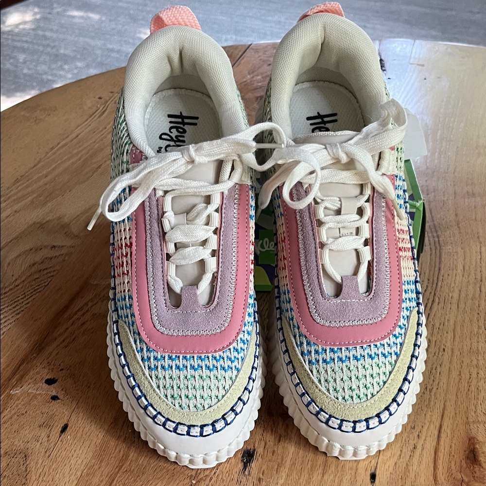 Corkys Multicolor Knit Lace-Up Sneakers with Pink Trim